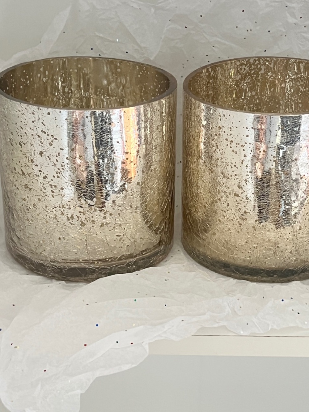 BUNDLE 2 LargeIridescent Crackle Candle Holder, Vintage, 2 vases/candle, planter